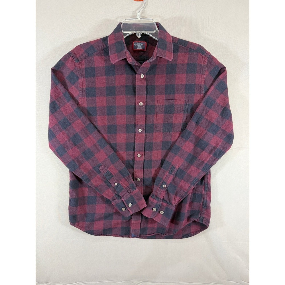 UNTUCKit Barrelstone Maroon Navy Buffalo Check Flannel Slim Fit Shirt Medium